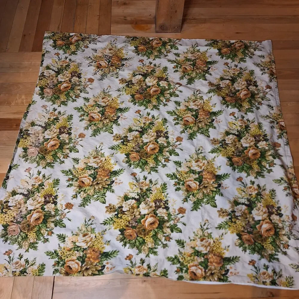 Vintage handmade floral huge curtain panel 72x72 roses moody cottage MCM granny